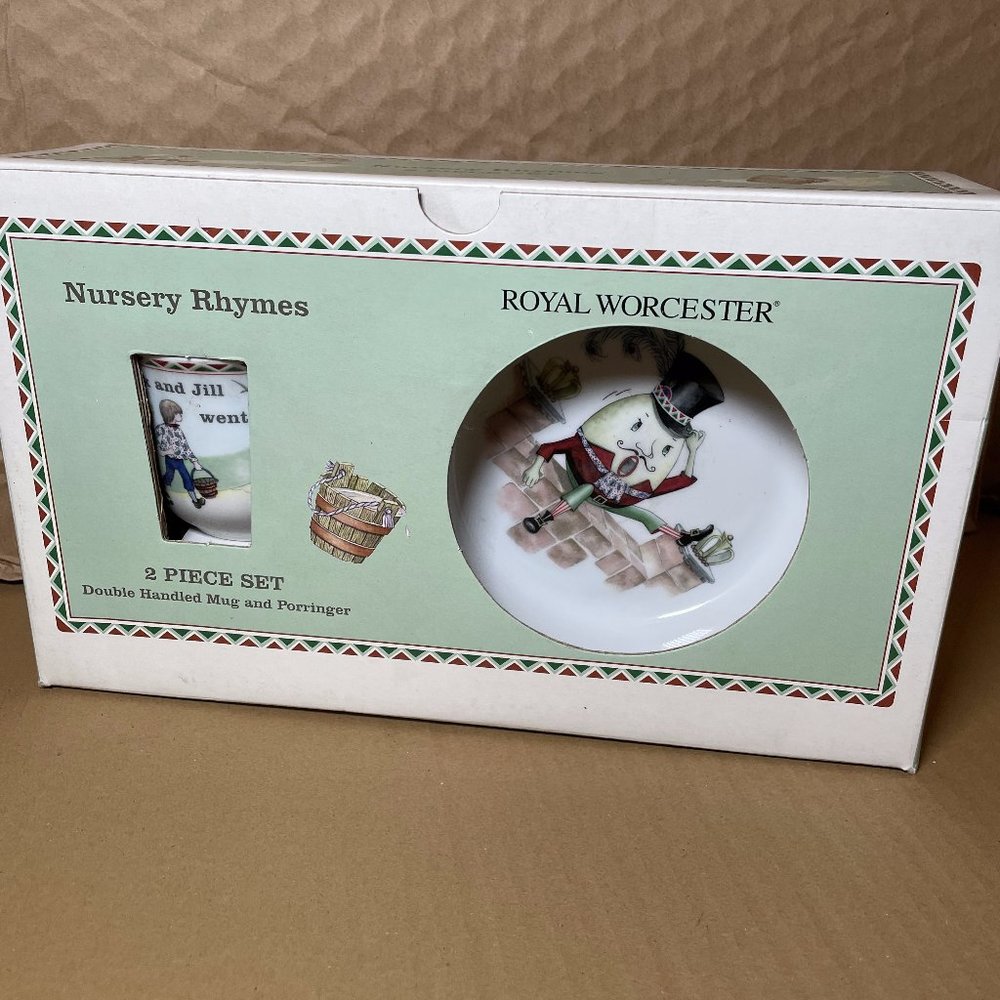Cute Royal Worcester Nursery Rhymes Child 2 Piece Ceramic Set Mug Bowl NWT